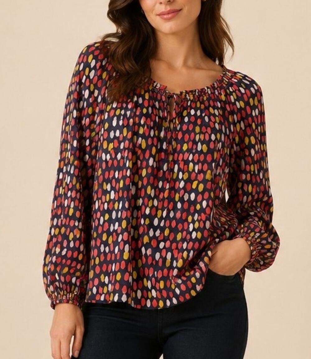 Boden Abstract Dot Peasant Blouse Top Size 8 Multicolor Career Business Office